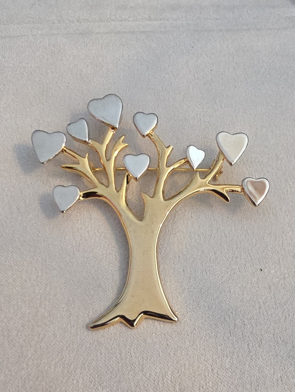 Vintage Two-tone Heart Leaf Family Tree Statement Brooch